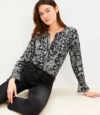 Petite Shimmer Stripe Floral Ruffle Blouse