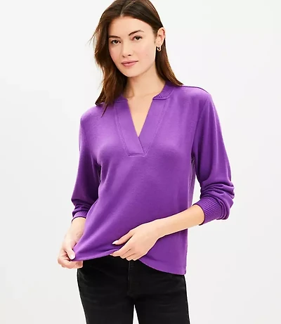 Petite Jersey Split Neck Top