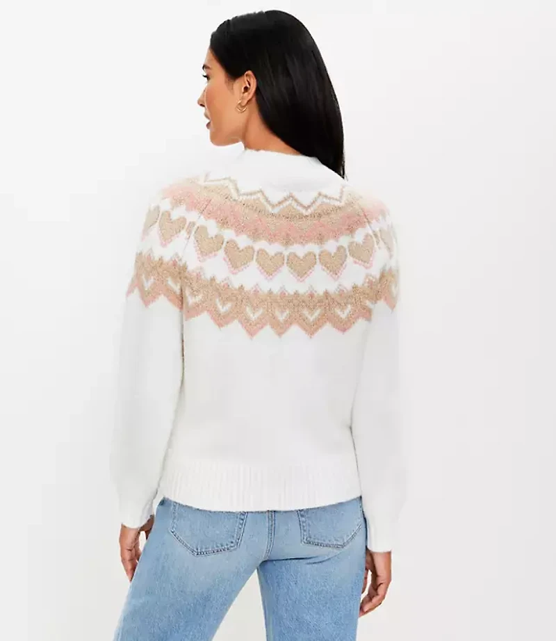 Heart Fair Isle Mock Neck Sweater