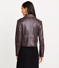 Petite LOFT Versa Faux Leather Cropped Double Breasted Blazer