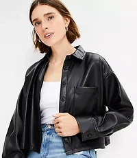 Petite Faux Leather Modern Pocket Shirt