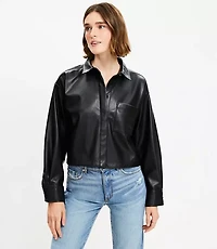 Petite Faux Leather Modern Pocket Shirt
