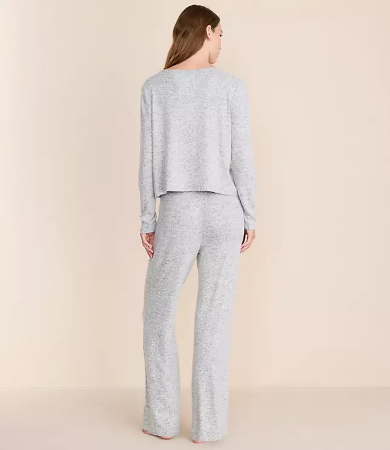 Heathered Henley Wide Leg Pajama Set