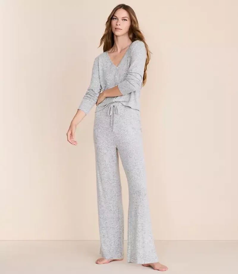 Heathered Henley Wide Leg Pajama Set