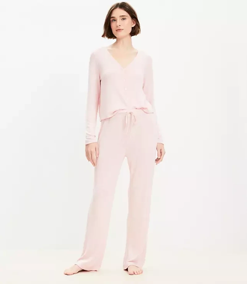 Heathered Henley Wide Leg Pajama Set