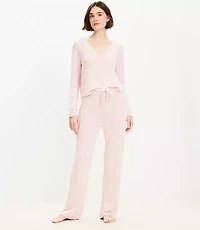 Heathered Henley Wide Leg Pajama Set