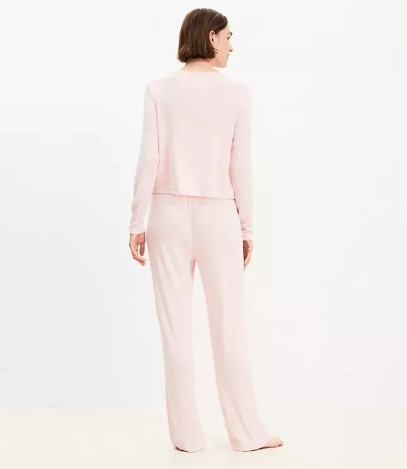 Heathered Henley Wide Leg Pajama Set