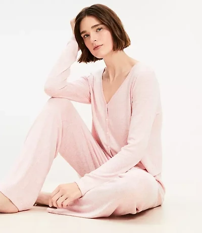 Heathered Henley Wide Leg Pajama Set