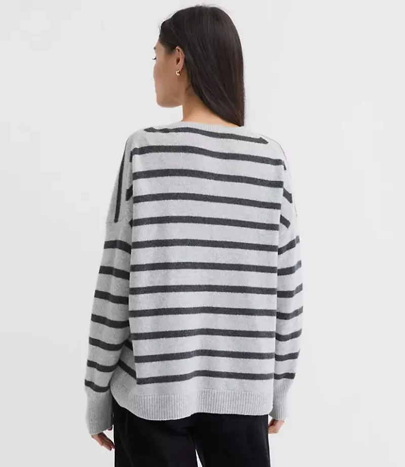 Stripe Relaxed V-Neck Cashmere Sweater