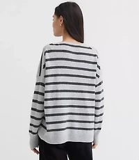 Stripe Relaxed V-Neck Cashmere Sweater