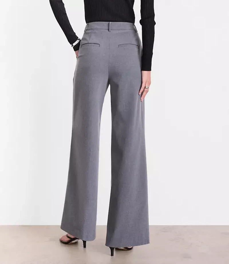 LOFT Versa Seasonless Stretch Double Pleat Wide Leg Pants Heather