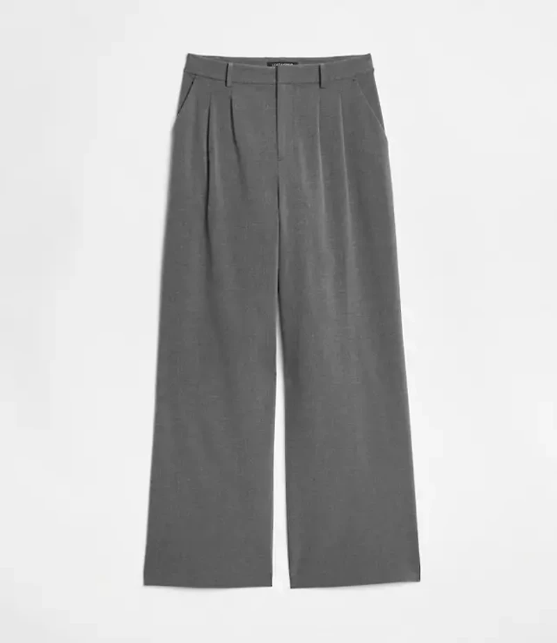 LOFT Versa Seasonless Stretch Double Pleat Wide Leg Pants Heather