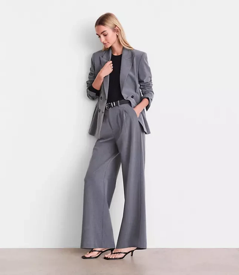 LOFT Versa Seasonless Stretch Double Pleat Wide Leg Pants Heather