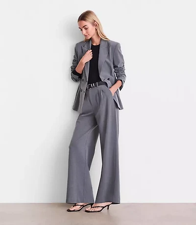 LOFT Versa Seasonless Stretch Double Pleat Wide Leg Pants Heather
