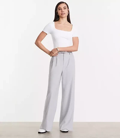 LOFT Versa Seasonless Stretch Double Pleat Wide Leg Pants in Heather