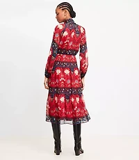 Petite Floral Bow Tiered Midi Dress
