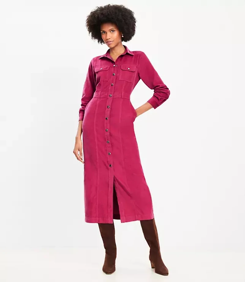 Corduroy Midi Pocket Shirtdress