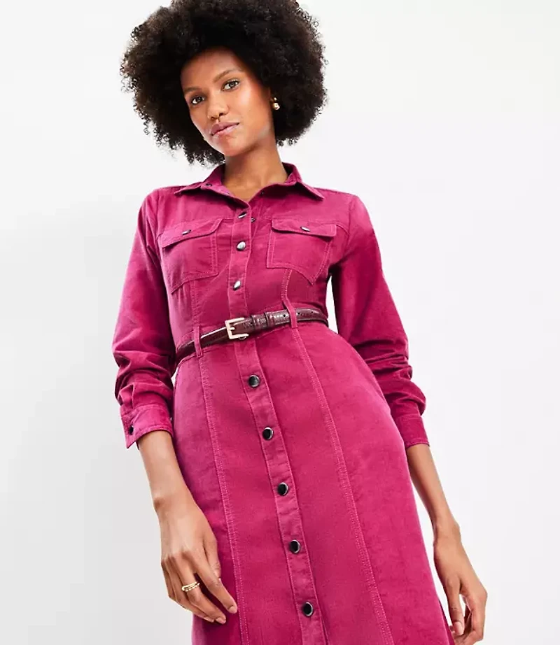 Corduroy Midi Pocket Shirtdress
