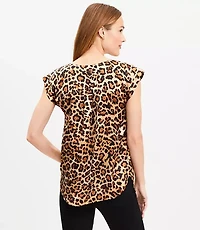 Petite Leopard Print Satin Cap Sleeve V-Neck Top
