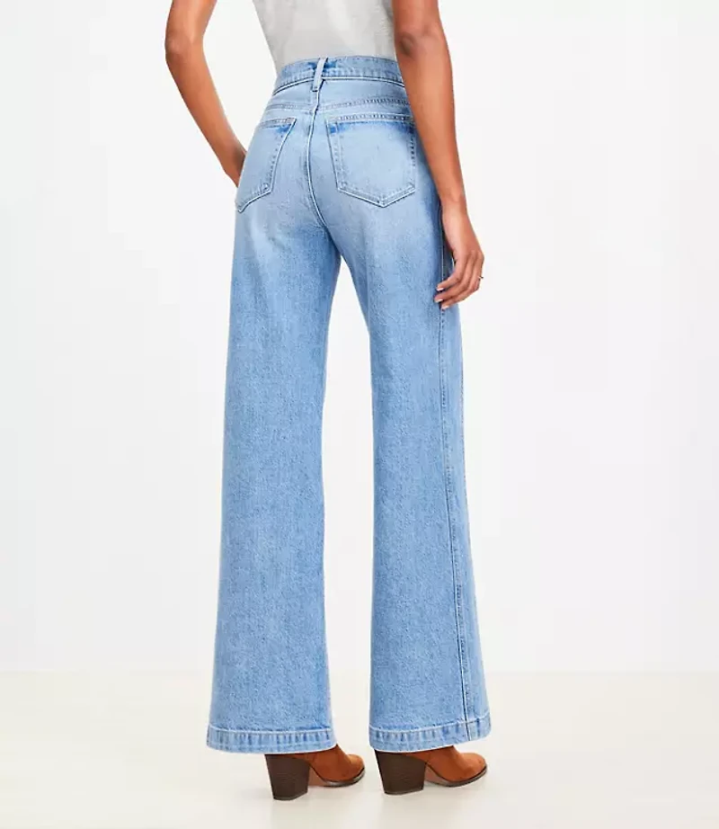 Double Yoke High Rise Wide Leg Jeans Light Wash