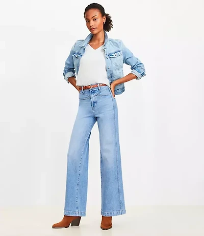 Double Yoke High Rise Wide Leg Jeans Light Wash
