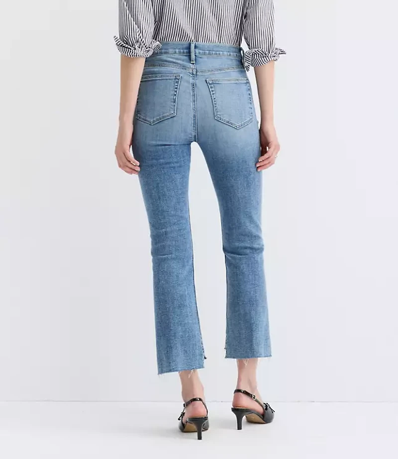 Curvy Step Hem High Rise Kick Crop Jeans Classic Mid Wash