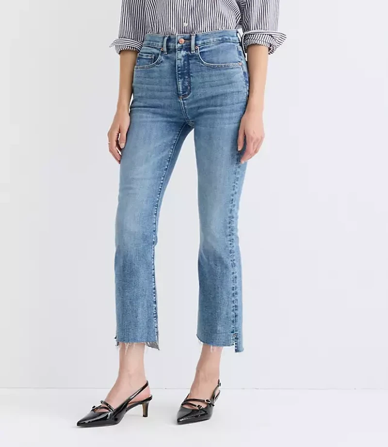 Curvy Step Hem High Rise Kick Crop Jeans Classic Mid Wash