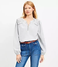 Lace Shoulder Henley Blouse