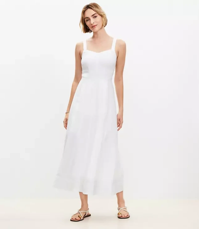 Linen Blend Seamed Midi Pocket Dress