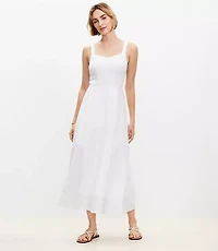 Linen Blend Seamed Midi Pocket Dress