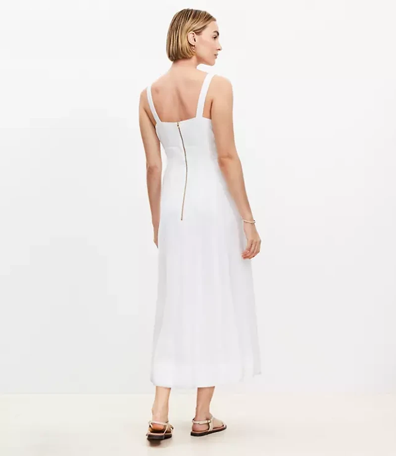 Linen Blend Seamed Midi Pocket Dress