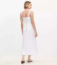 Linen Blend Seamed Midi Pocket Dress