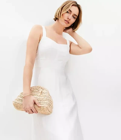 Linen Blend Seamed Midi Pocket Dress