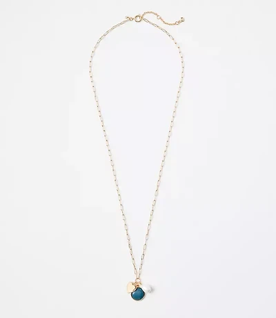 Pearlized Heart Cluster Pendant Necklace
