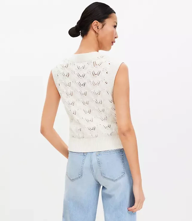 Pointelle V-Neck Sweater Vest