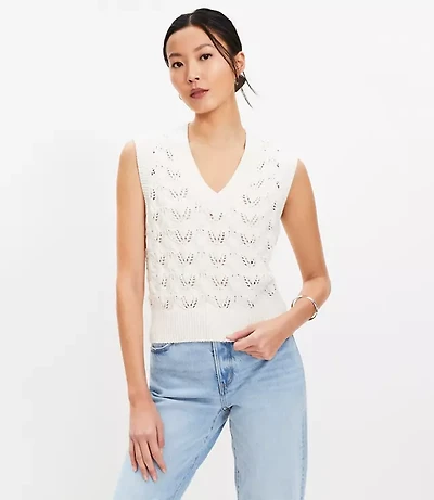 Pointelle V-Neck Sweater Vest