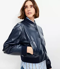 Petite Patent Bomber Jacket
