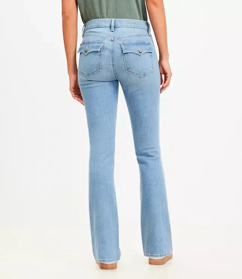 Back Button Pocket Mid Rise Boot Jeans Vintage Wash