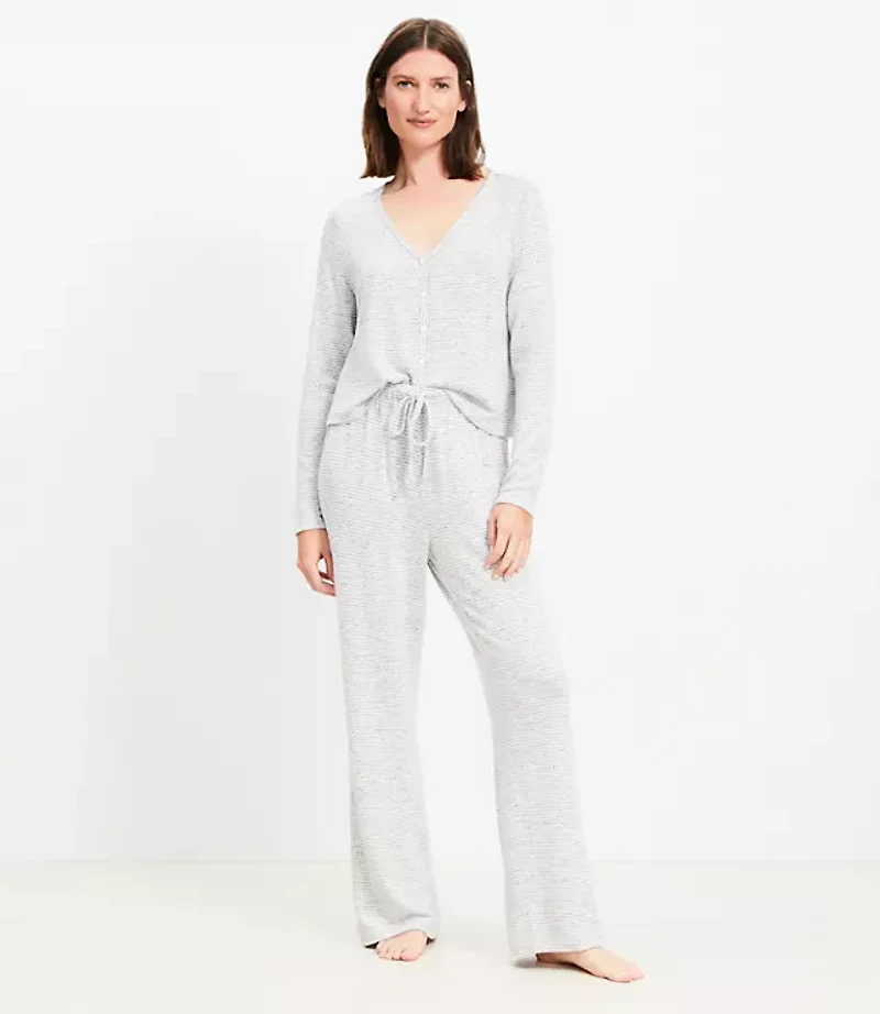 Stripe Heathered Henley Wide Leg Pajama Set