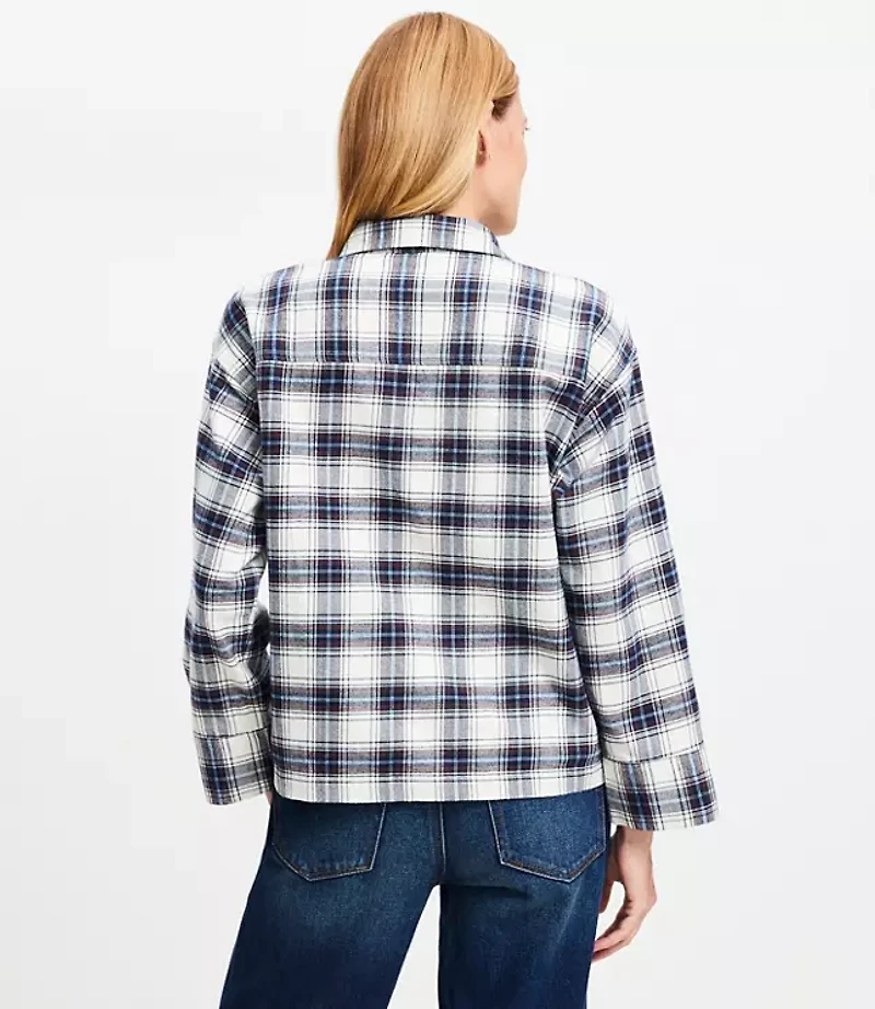 Plaid Flannel V-Neck Pocket Popover