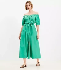 Off The Shoulder Midi Pocket Shirtdress