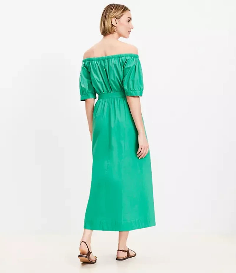 Off The Shoulder Midi Pocket Shirtdress