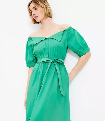 Off The Shoulder Midi Pocket Shirtdress