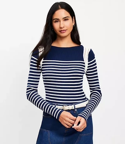 Striped Crochet Shoulder Sweater