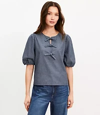 Striped Chambray Bow Top