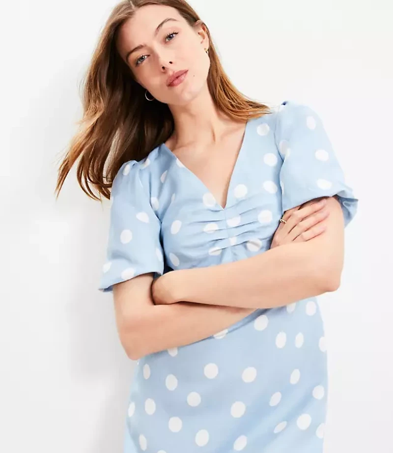Dotted Linen Blend V-Neck Mini Dress