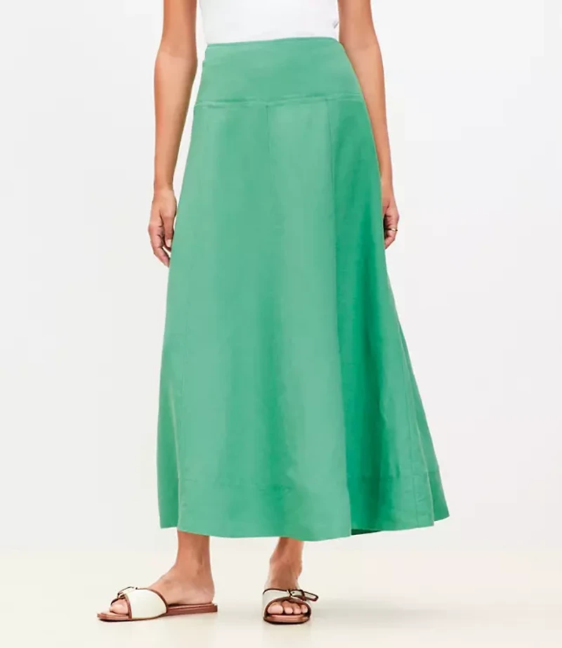 Linen Blend Seamed Maxi Skirt