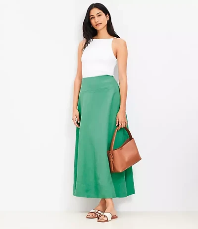 Linen Blend Seamed Maxi Skirt