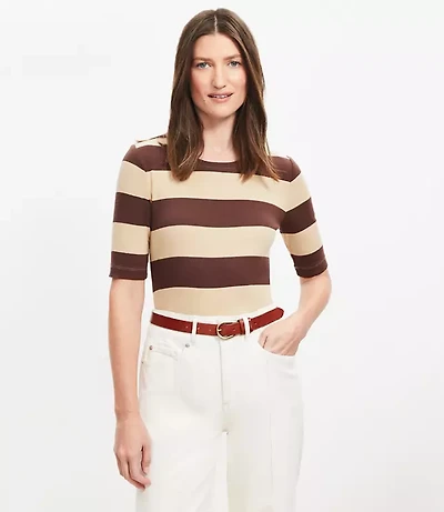 Stripe Perfect Ribbed Elbow Sleeve Tee