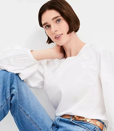 Lace Poplin Tie Back Blouse